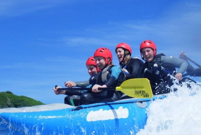 Fun surf rafting at Watergate Bay!
